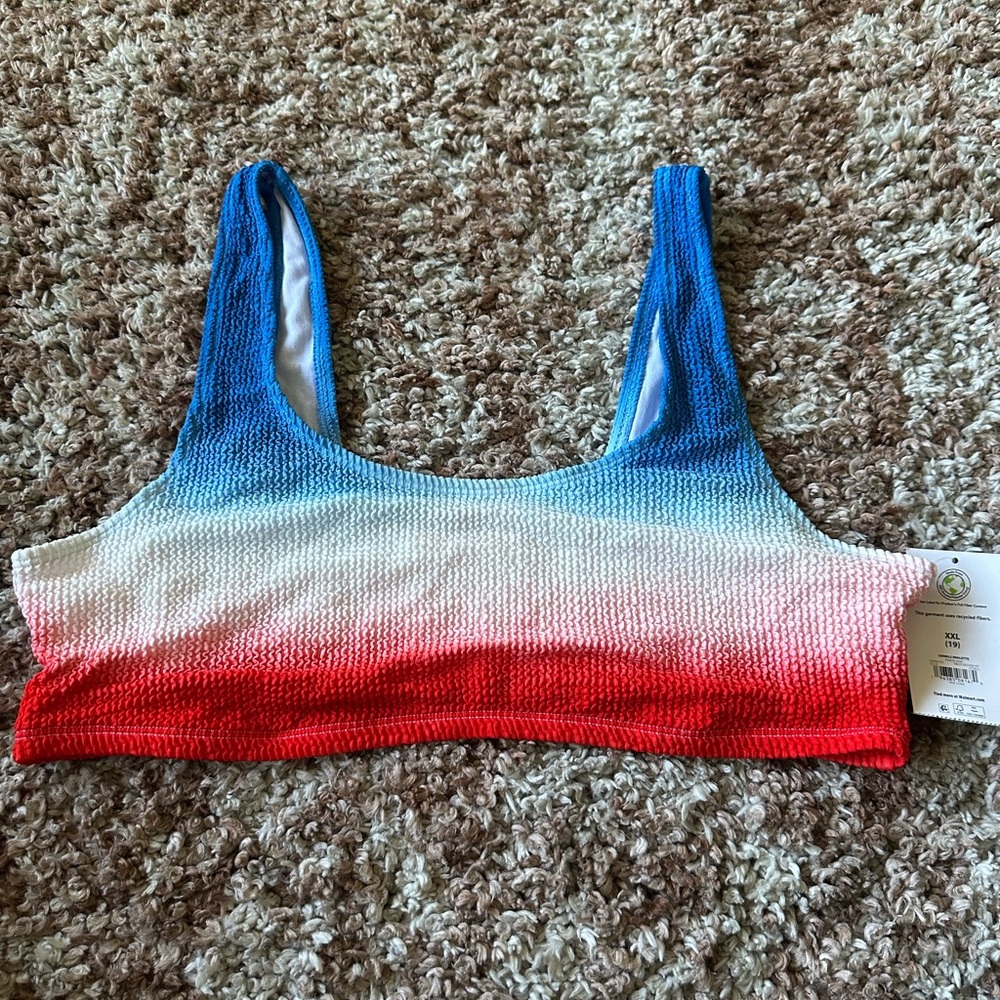 No Boundaries Red White Ombre Smocked Bikini Top
